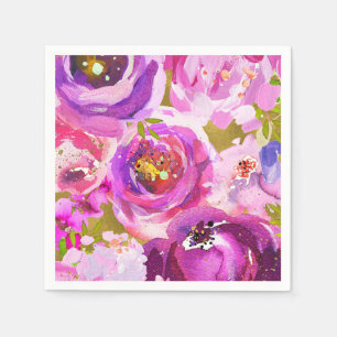 Serviette En Papier Pops De Rose Violet Or Moderne Floral Chic Tendanc