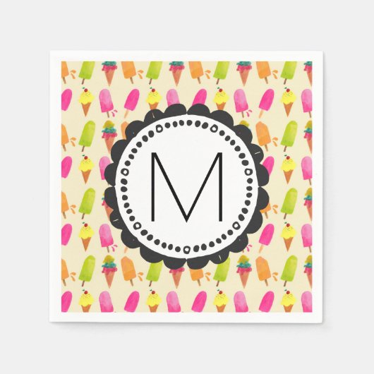 Serviette En Papier Popsicles et crème glacée Monogramme personnalisé (Devant)