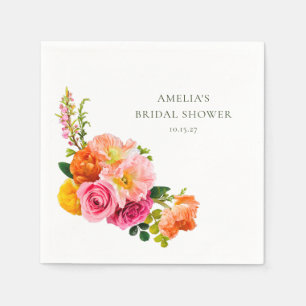 Serviette En Papier Populaires Fleurs Roses Vibrantes Floral Mariage