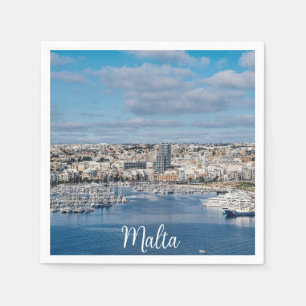 Serviette En Papier Port de Sliema avec bâtiments et bateaux modernes