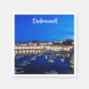 Serviette En Papier Port et murs de Dubrovnik illuminés la nuit