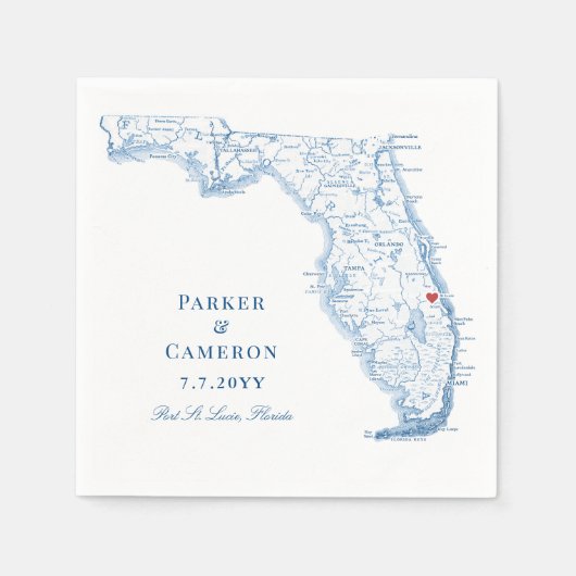 Serviette En Papier Port St. Lucie Floride Carte Mariage élégant (Devant)