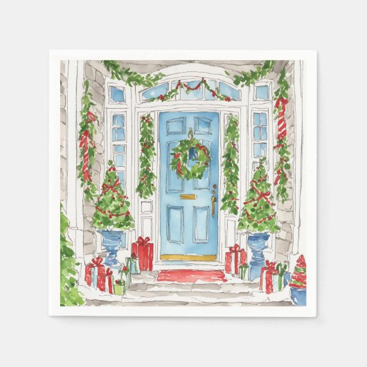 Serviette En Papier Porte de Noël Aquarelle serviettes (Devant)