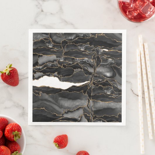 Serviette En Papier Porte de Parties scintillant noir et or (En situation)