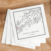Serviette En Papier Portland Maine Casco Bay Carte Noir Mariage élégan