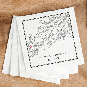 Serviette En Papier Portland Maine Casco Bay Carte Noir Mariage élégan