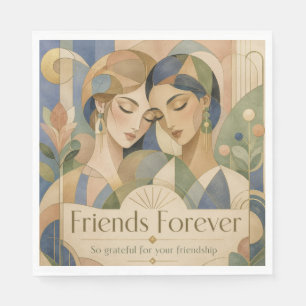 Serviette En Papier Portrait Art Déco de deux femmes Amies pour toujou