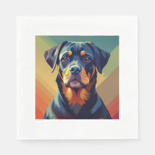 Serviette En Papier Portrait de chien coloré Rottweiler Retro Pop Art