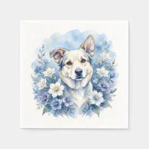 Serviette En Papier Portrait de chien floral botanique à l'aquarelle
