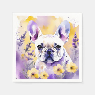 Serviette En Papier Portrait De Chien Français Avec Fleur sauvage