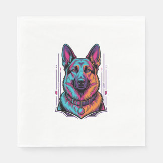 Serviette En Papier Portrait de chien néon Gravure vintage Graphique_1