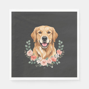 Serviette En Papier Portrait de chien Retriever doré floral Sublimatio