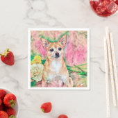 Serviette En Papier Portrait de Chihuahua rose et vert d'art rose (En situation)