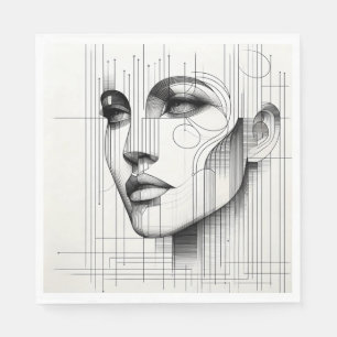 Serviette En Papier Portrait de ligne géométrique