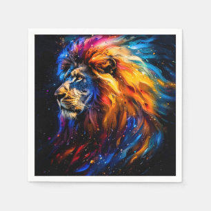 Serviette En Papier Portrait de lion faunique cosmique abstrait