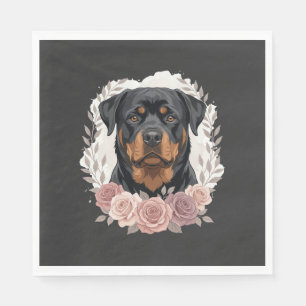 Serviette En Papier Portrait de Rottweiler floral sublimation