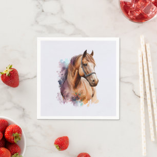 Serviette En Papier Portrait de tête de cheval brun à l'aquarelle