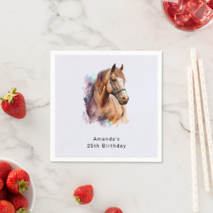 Serviette En Papier Portrait de tête de cheval brun en aquarelle pour