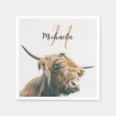 Serviette En Papier Portrait de vache Highland nom personnalisé monogr (Devant)