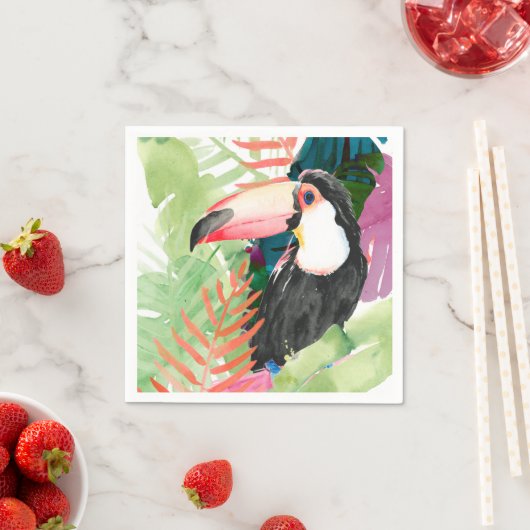 Serviette En Papier Portrait toucan avec Feuilles tropicaux (En situation)