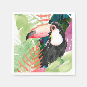 Serviette En Papier Portrait toucan avec Feuilles tropicaux