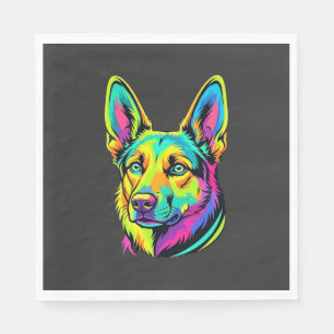 Serviette En Papier Portrait vectoriel coloré de chien néon