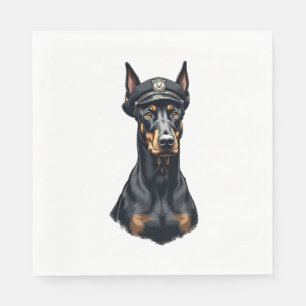 Serviette En Papier Portrait vintage de Doberman de police en noir et