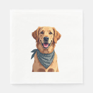 Serviette En Papier Portrait vintage de Golden Retriever avec ba