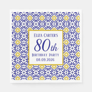 Serviette En Papier Portugais Carreaux Bleu 80e anniversaire Méditerra