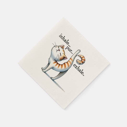 Serviette En Papier Pose Yoga Chat - Inhale - Pur - Exhale (Coin)
