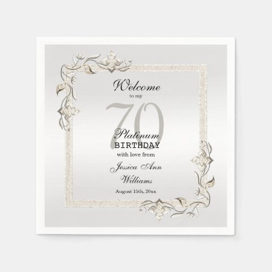 Serviette En Papier Posh 70e Platinum Carré d'anniversaire (Devant)