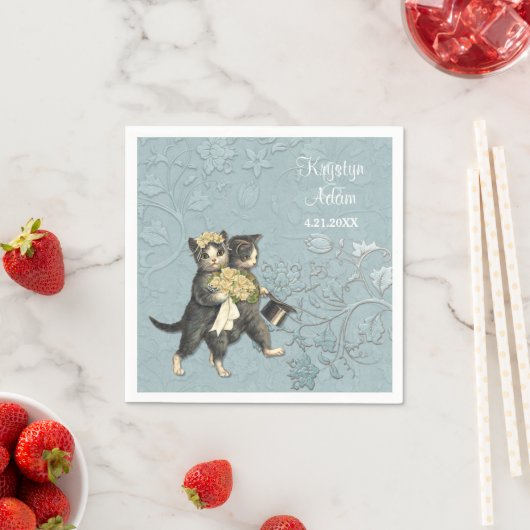 Serviette En Papier Posh Cats Mariage 2 Bleu (En situation)