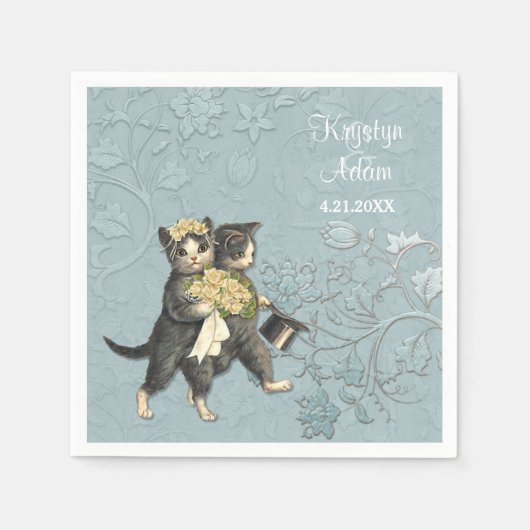 Serviette En Papier Posh Cats Mariage 2 Bleu (Devant)