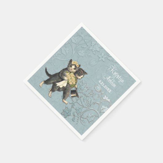 Serviette En Papier Posh Cats Mariage 2 Bleu (Coin)