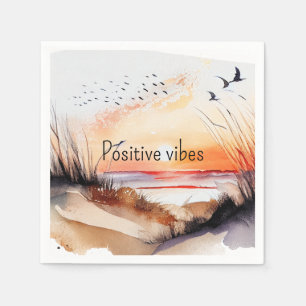 Serviette En Papier Positif Vibes Beach coucher de soleil avec oiseaux
