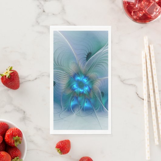 Serviette En Papier Position, Abstrait bleu turquoise fractal (En situation)