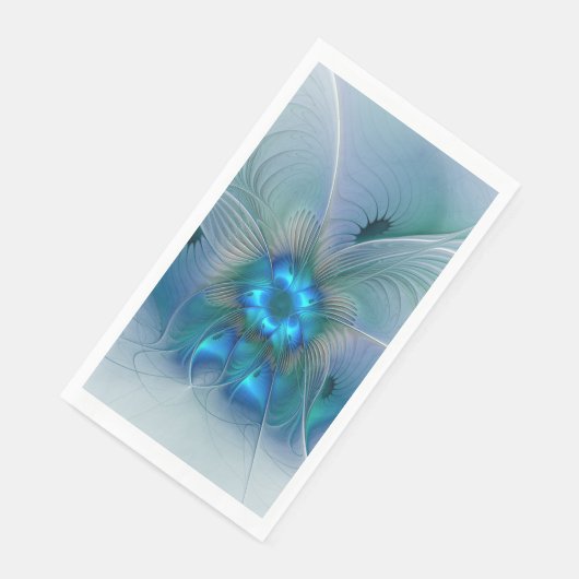 Serviette En Papier Position, Abstrait bleu turquoise fractal (Coin)