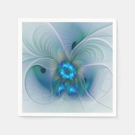 Serviette En Papier Position, Abstrait bleu turquoise fractal (Devant)