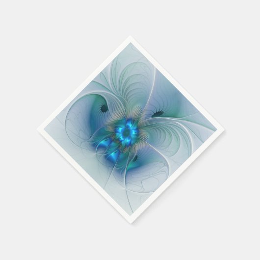 Serviette En Papier Position, Abstrait bleu turquoise fractal (Coin)
