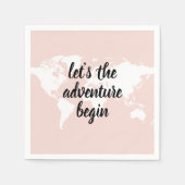 Serviette En Papier Positive rose Commençons l'aventure Carte du Monde (Devant)