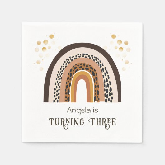 Serviette En Papier Poster de animal Rainbow Boho 3e anniversaire (Devant)