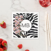 Serviette En Papier Poster de animal Rose Fleur Fleur Monogramme Noir  (En situation)