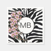 Serviette En Papier Poster de animal Rose Fleur Fleur Monogramme Noir (Devant)