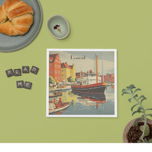 Serviette En Papier Poster Vintage voyage Danemark personnalisable