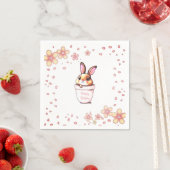 Serviette En Papier Pot de fleurs avec lapin d'anniversaire sur fond b (En situation)