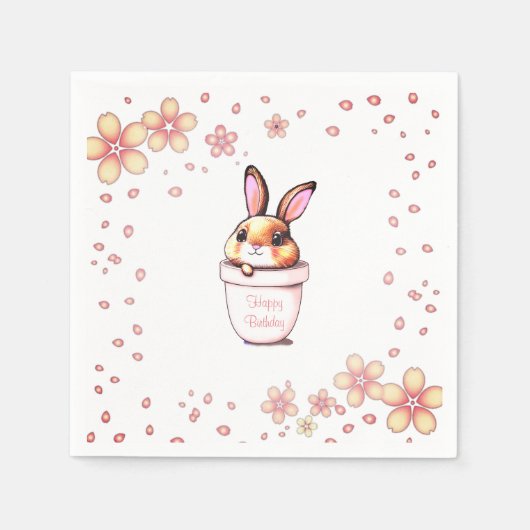 Serviette En Papier Pot de fleurs avec lapin d'anniversaire sur fond b (Devant)