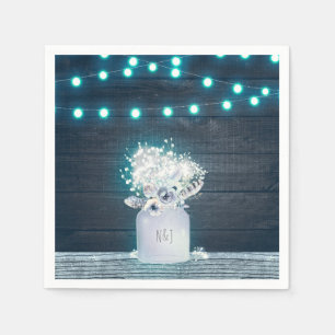 Serviette En Papier Pot de fleurs en verre & Lumières bleues Mariage r
