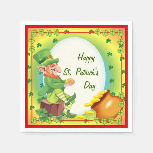 Serviette En Papier Pot de Leprechaun irlandais de serviettes d'or (Devant)