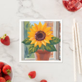 Serviette En Papier Pot de tournesol jaune aquarelle florale (En situation)