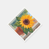 Serviette En Papier Pot de tournesol jaune aquarelle florale (Coin)